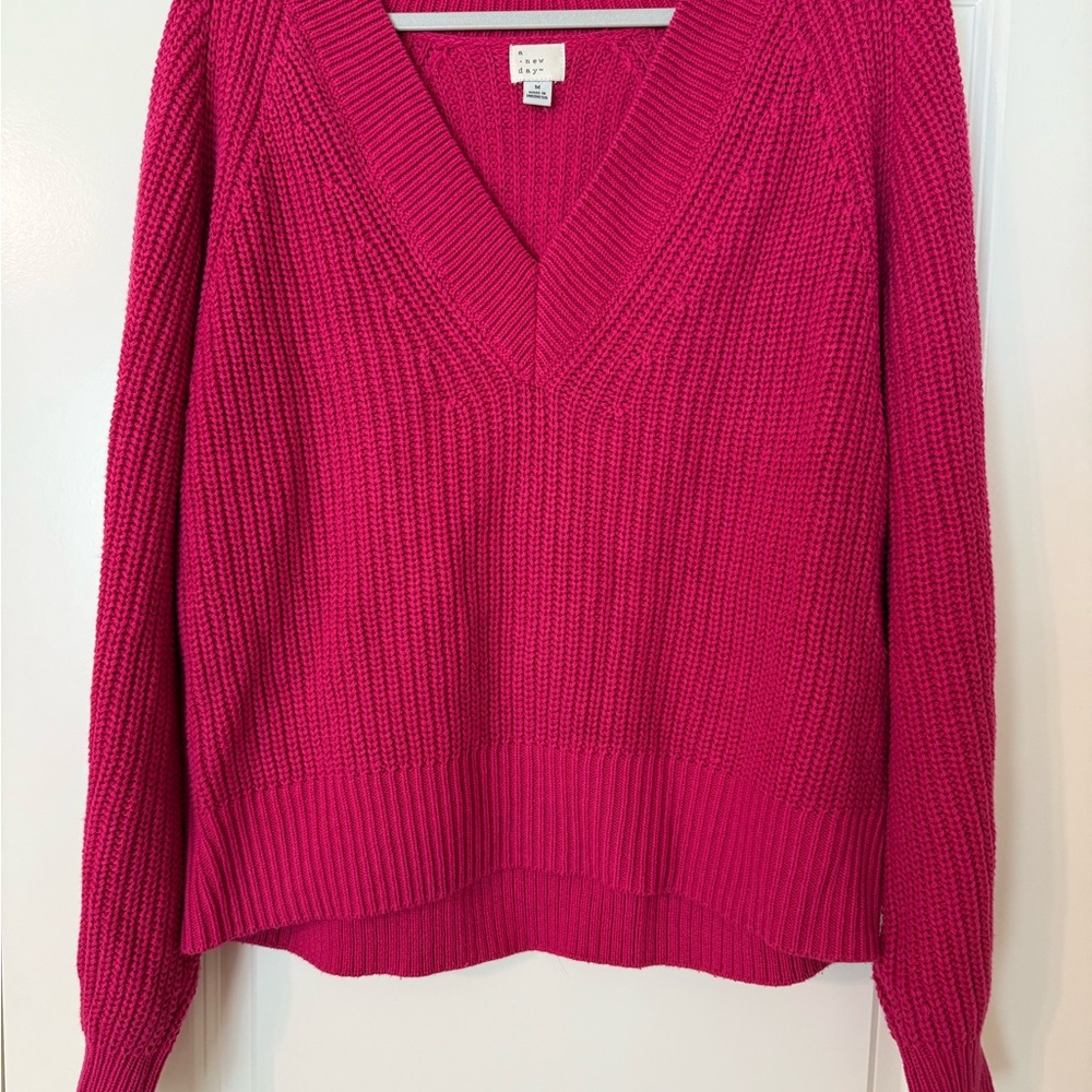 a new day Bright Pink V-Neck Sweater